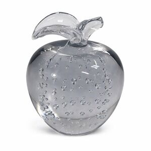 Hand Blown Clear Glass Apple Paperweight Bullicante Bubble Taiwan Crystal Vtg